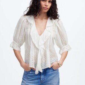 NWT Madewell Ruffled Puff-Sleeve Top in White – Women’s Size XL